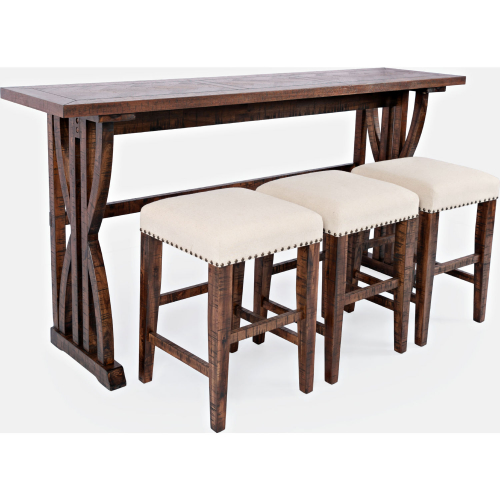 Fairview Counter Sofa Table Set w/ 3 Stools in Distressed Oak Finish